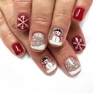 Festive Snowman and Snowflake Press On Nails Nail Art NWT